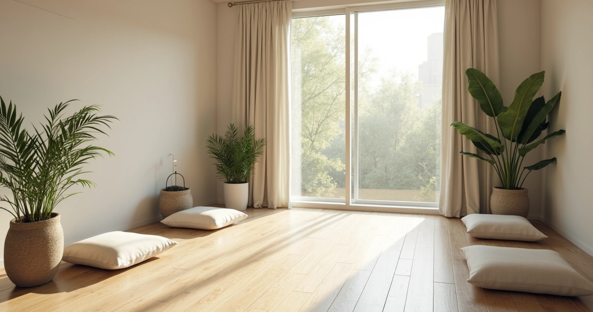 Meditation room with soft light and calm ambience 