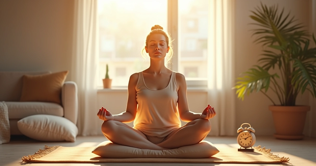 Pessoa sentada em atitude meditativa durante o dia