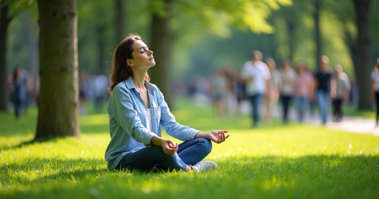 Person practicing mindfulness outdoors with eyes closed