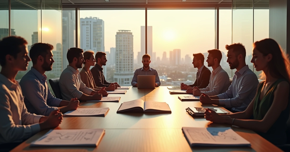 Business team in meditation before strategic meeting 