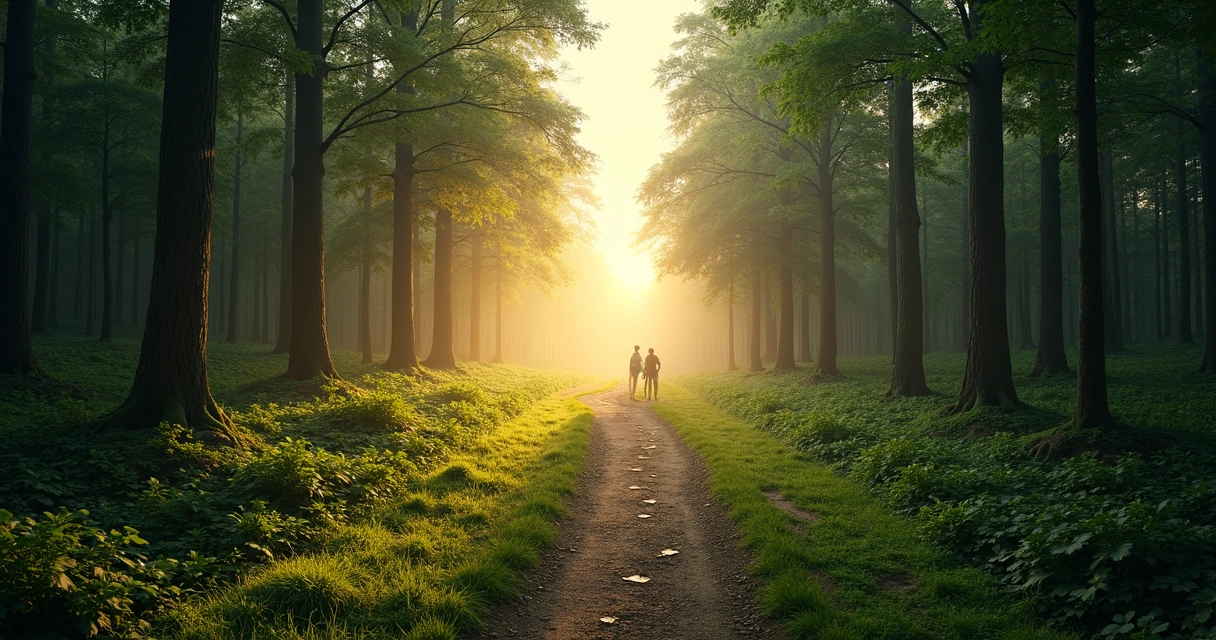 Diverging paths in a forest symbolizing mindset choices 