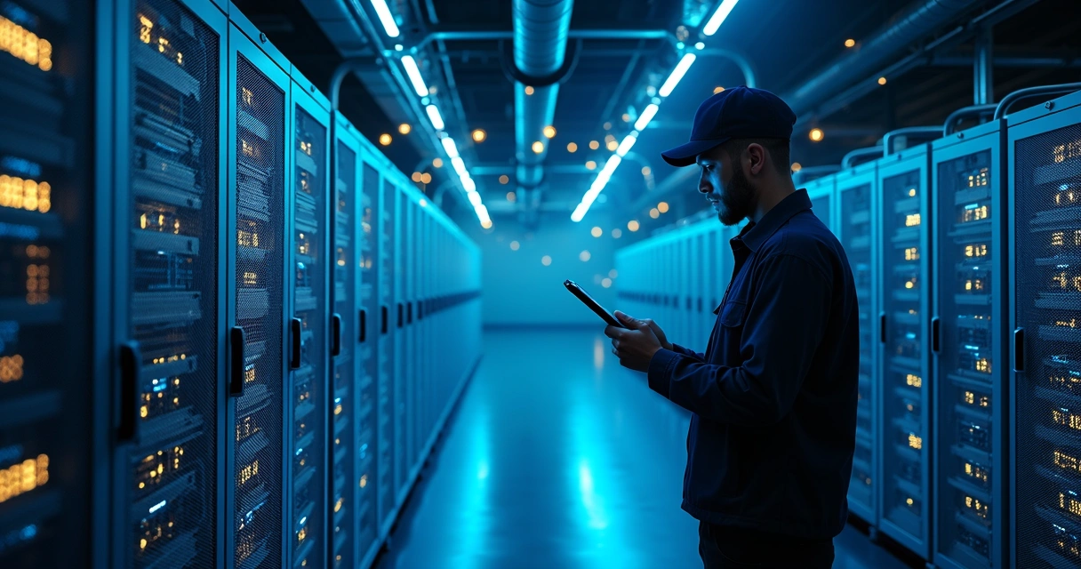 Galpão moderno com várias máquinas de mineração de bitcoin funcionando 