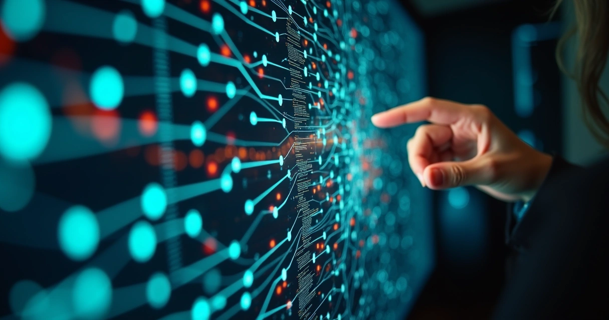 Painel digital com fluxos de processos e registros de eventos em destaque. 