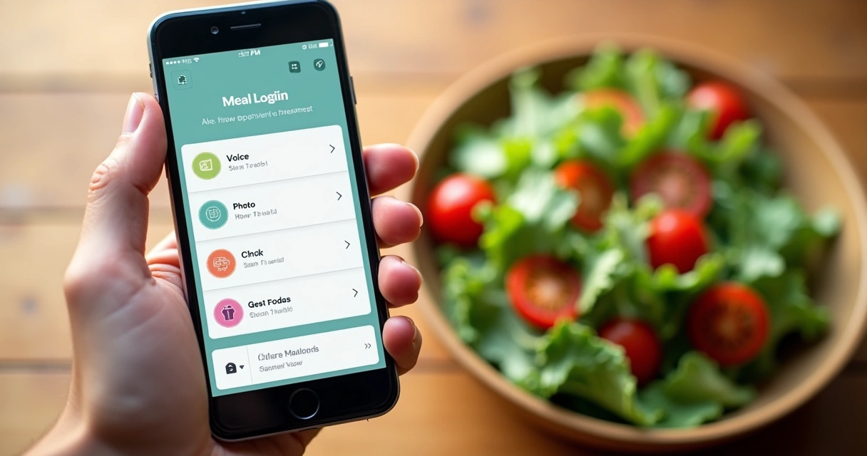 User logging a meal using a health tracking app on a smartphone. 