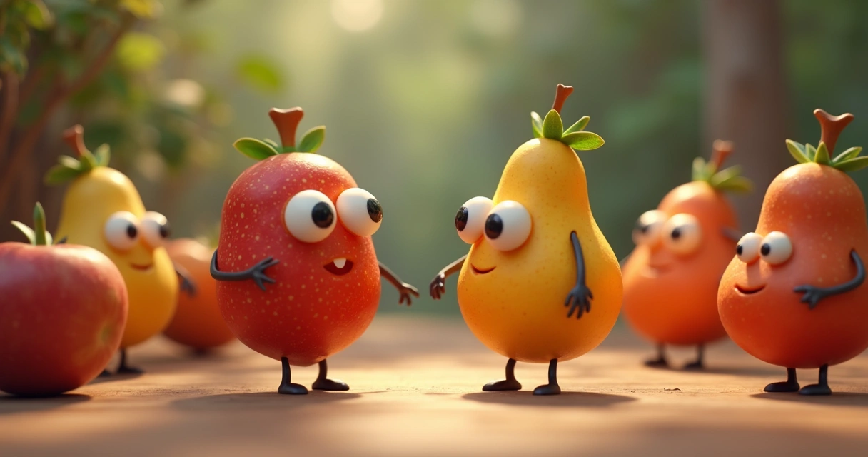 Mini-drama of animated fruits representing a human situation in a vertical video.
