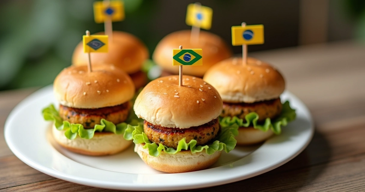 Mini hambúrgueres com queijo coalho em bandeja branca 