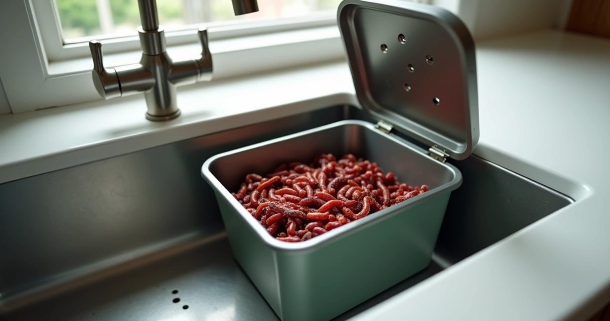 Mini vermicomposteira embaixo de uma pia de cozinha 