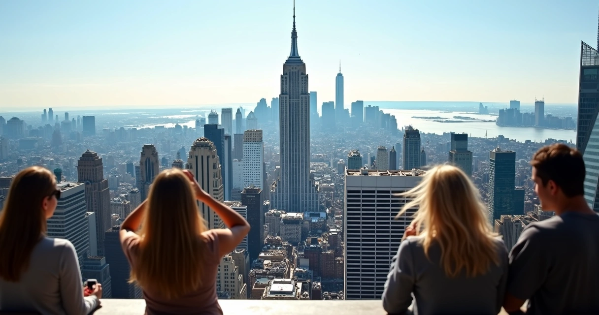 Vista do Empire State Building com Brooklyn Bridge ao fundo 