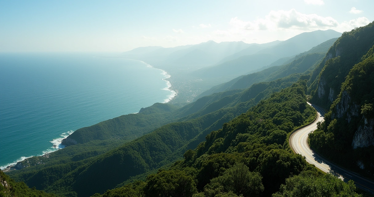 Vista panorâmica do mirante de Serra Grande sobre o mar e a Mata Atlântica 