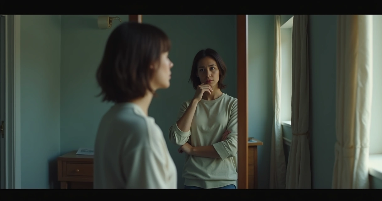 Person looking at mirror in quiet reflective room