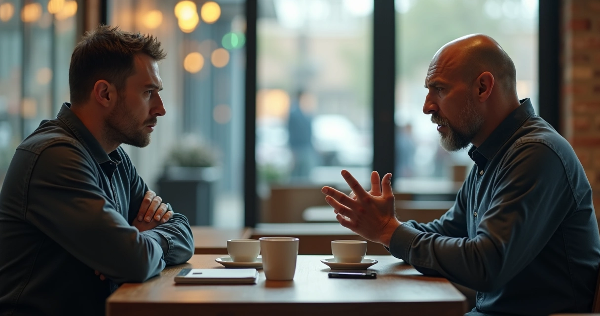 Two people misreading each other’s intentions in a tense conversation 