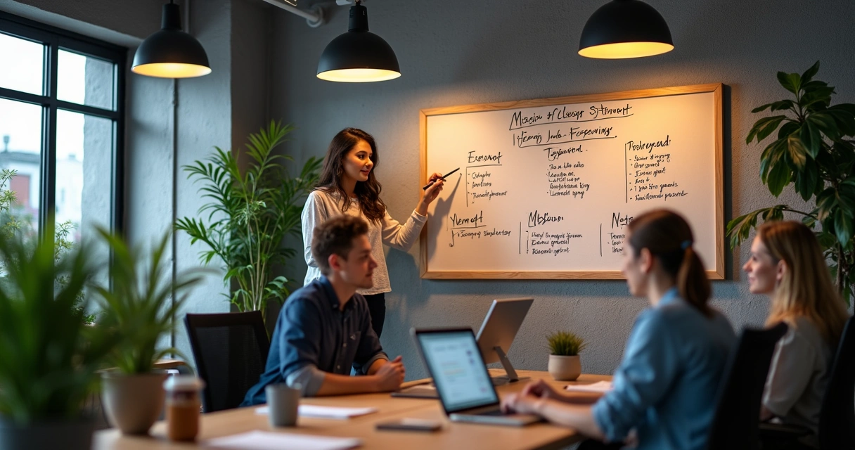 Painel de missão, visão e valores em escritório moderno de microempresa 