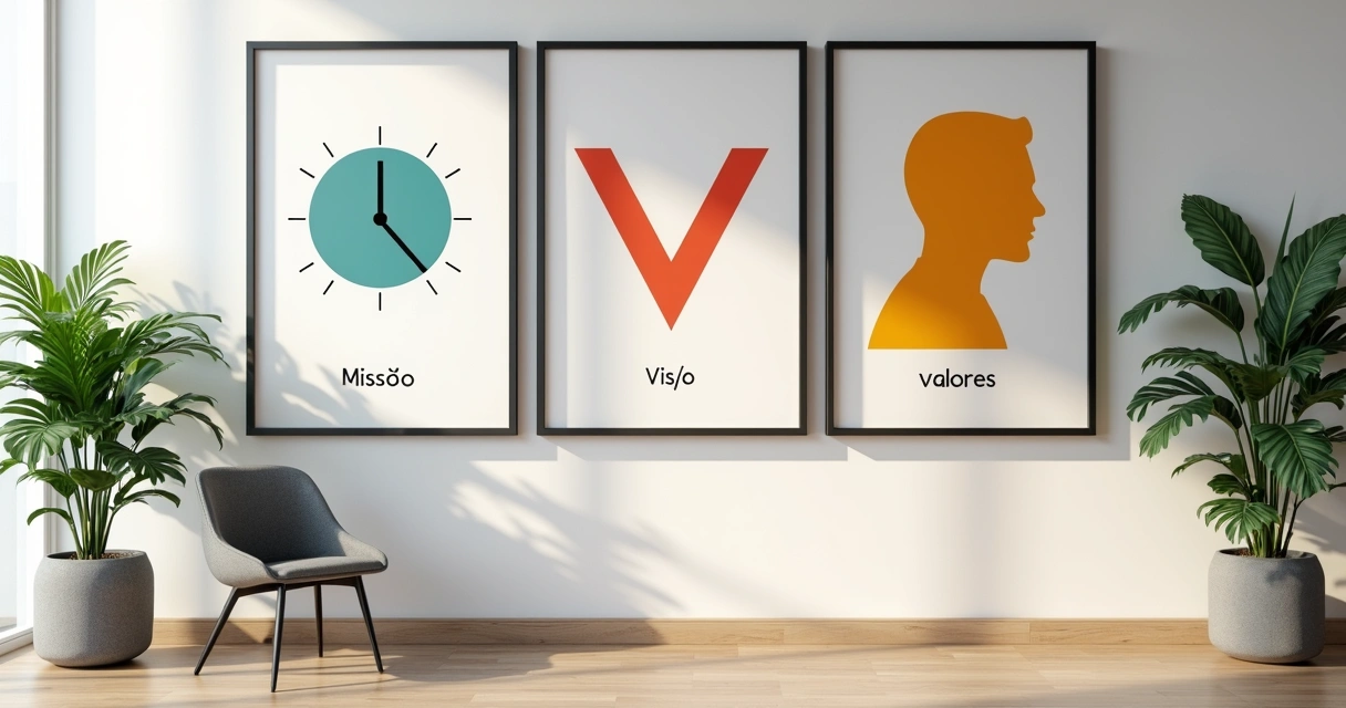 # PE 2025 3 Quadro de missão, visão e valores na parede do escritório