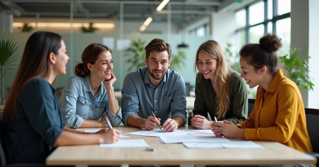 Team gathered around a table, learning from a workplace mistake 
