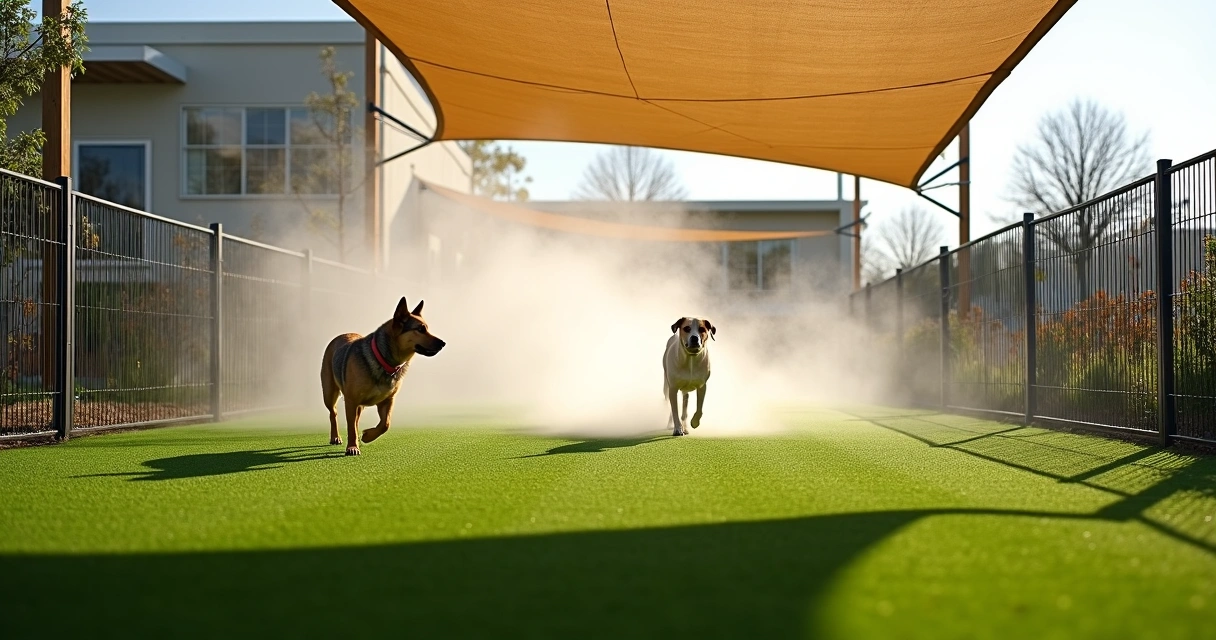 Misting system cools artificial turf for dogs 