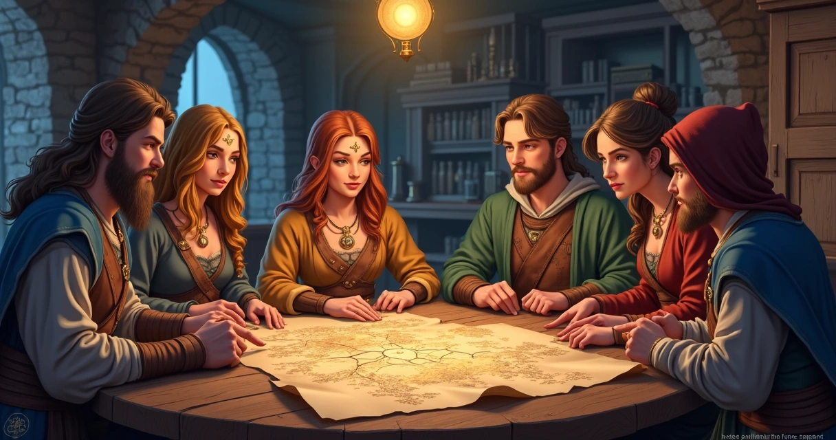 Reunião de jogadores compartilhando pistas em mesa com mapa 