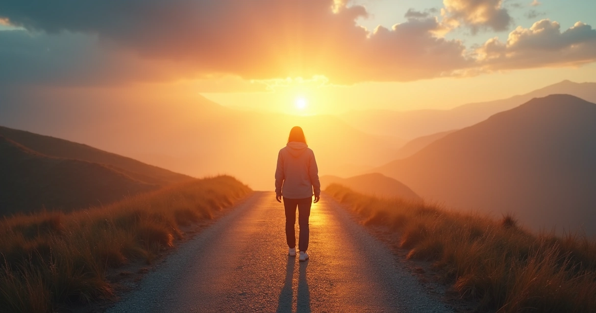 Pessoa em encruzilhada entre caminhos claros e nebulosos representando mitos do autoconhecimento 