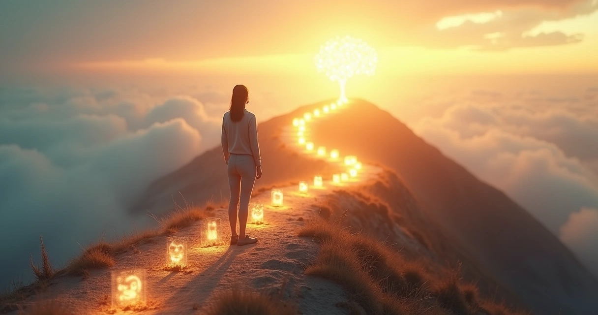 Pessoa em encruzilhada com várias estradas representando mitos do autoconhecimento 