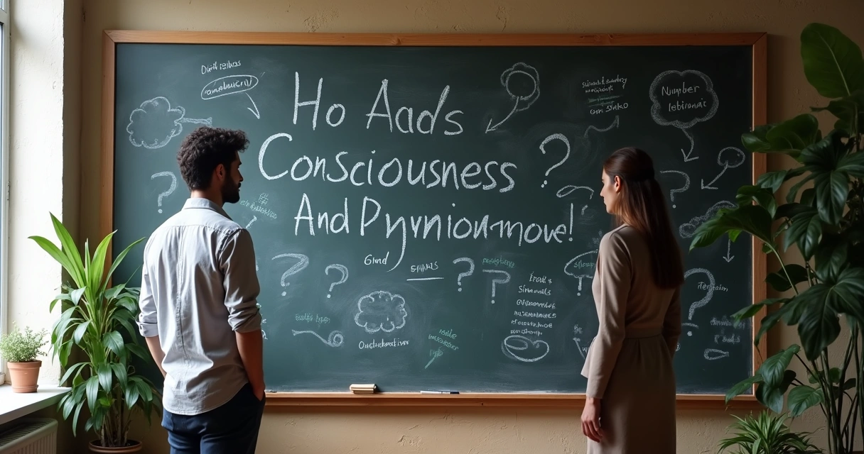 Pessoas refletindo em frente a um quadro com palavras e ideias sobre autodesenvolvimento