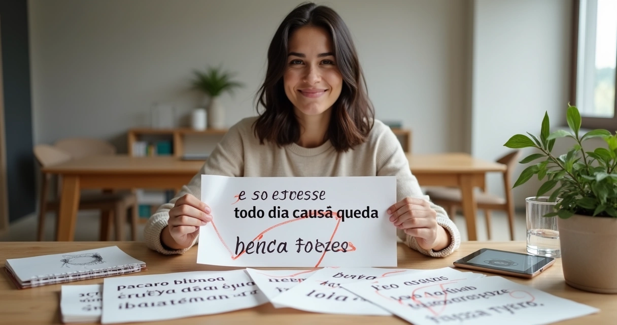 Pessoa jovem observando papéis com mitos sobre queda de cabelo sendo rasgados 