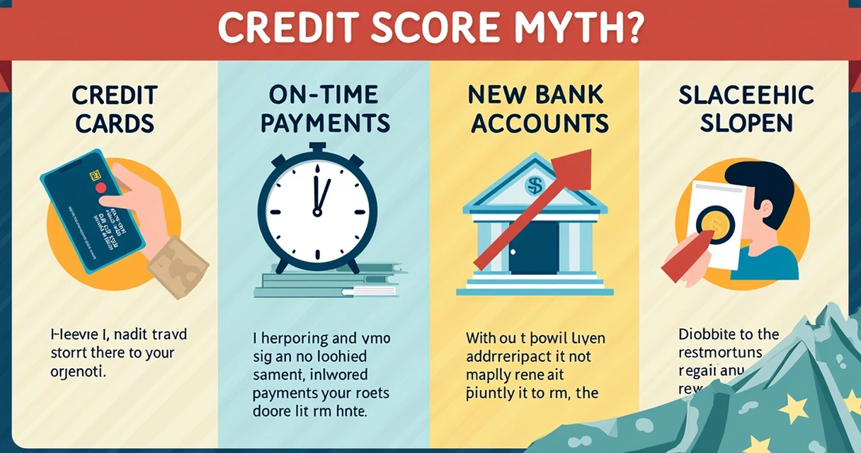 Infográfico colorido ilustrando mitos sobre score de crédito 