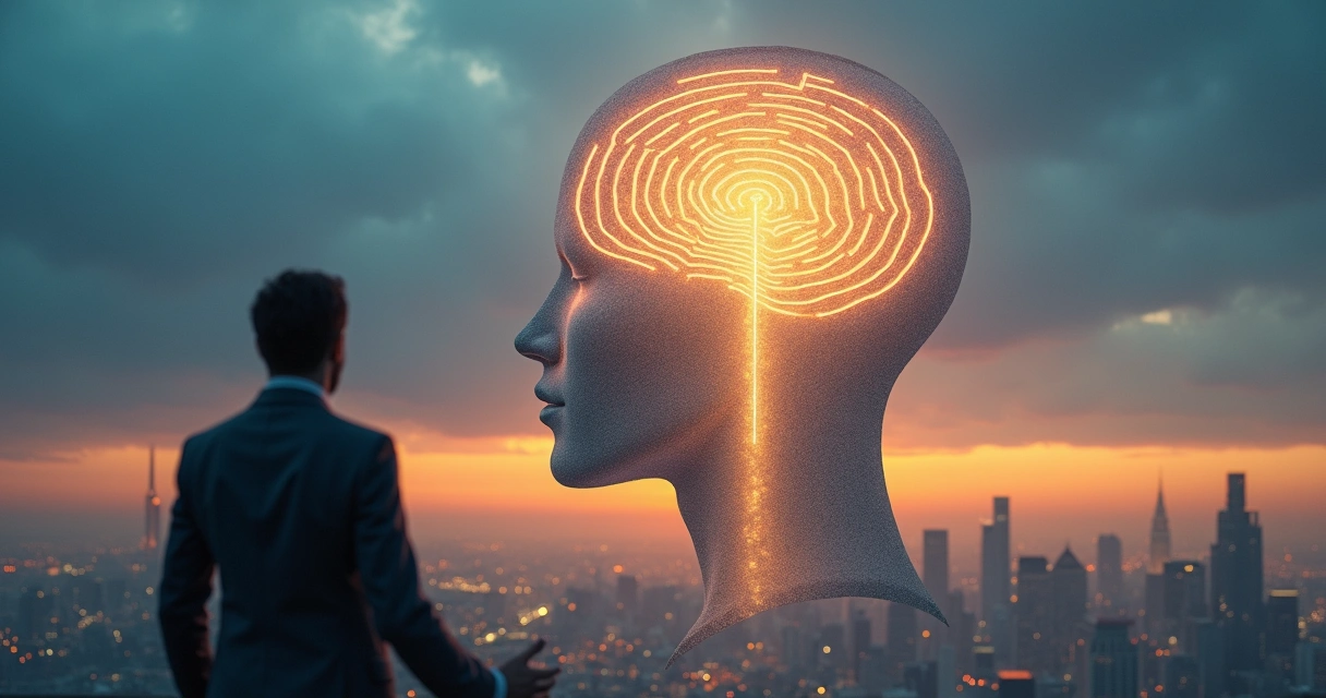 Pessoa em pé diante de labirinto na cabeça escolhendo caminho de crescimento 