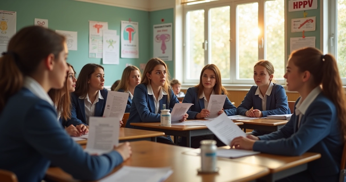 Adolescentes conversando sobre a vacina do HPV em ambiente escolar 