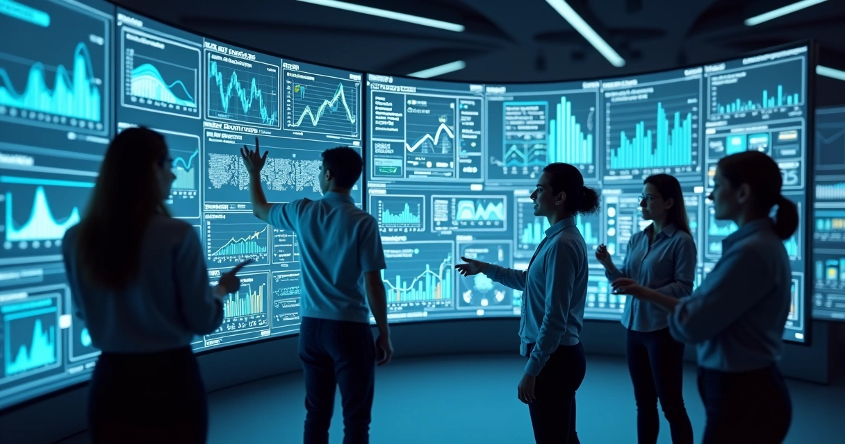 Time de engenharia de IA acompanhando dashboards em projeto financeiro e varejo