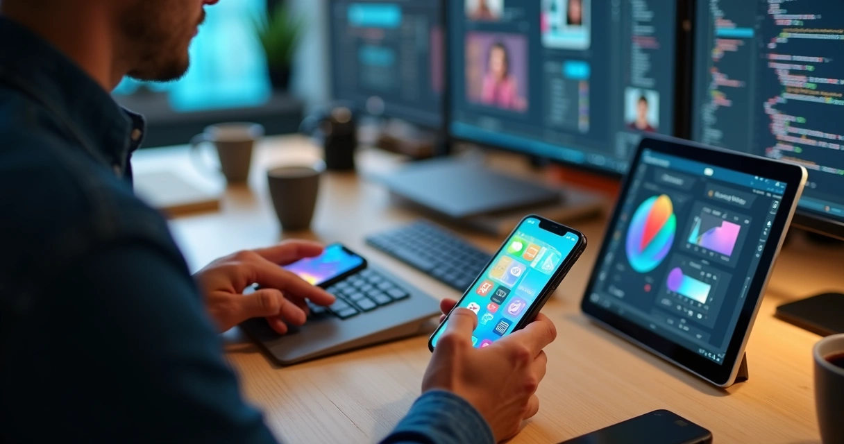 Developers testing mobile app interfaces 