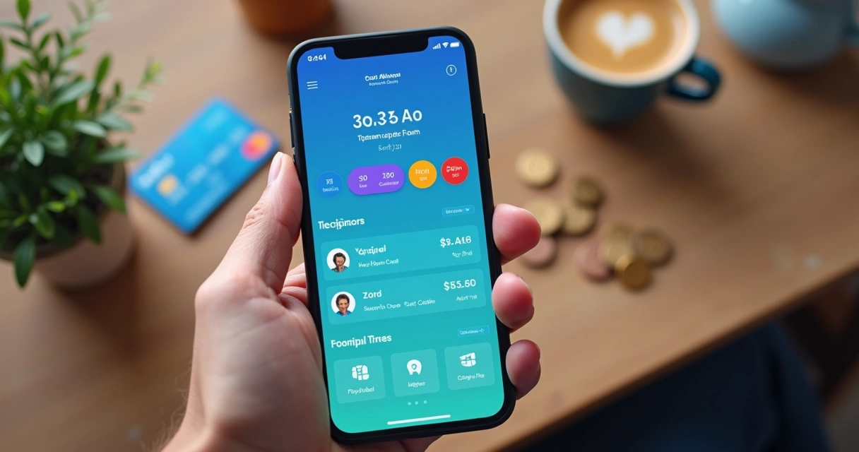 Mobile phone showing banking app interface