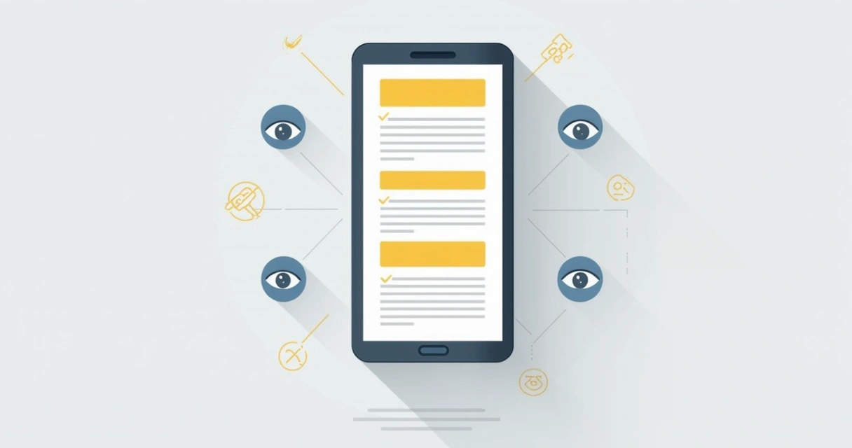 Mobile phone with readable content and highlighted CTAs 