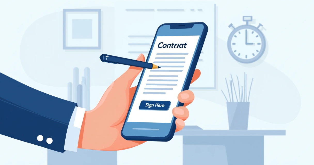 Client signing a contract on a mobile phone with a digital pen 