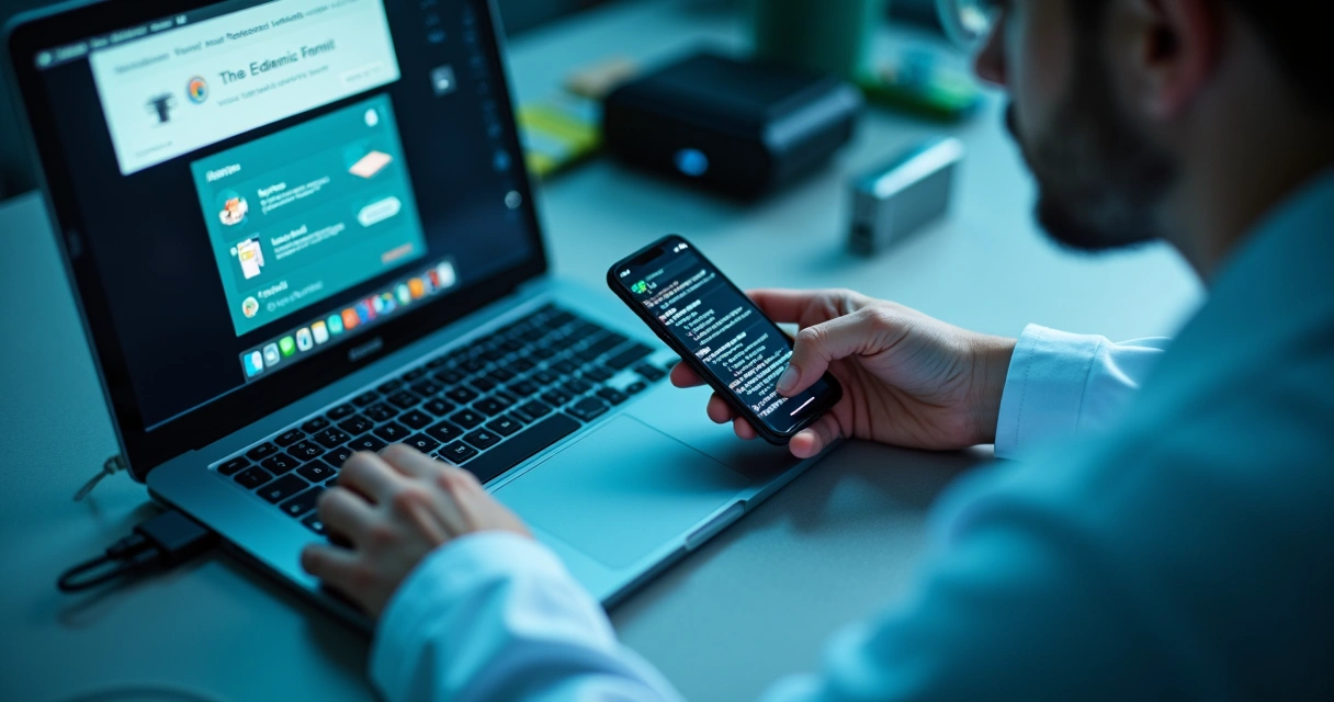 Investigator extracting data from smartphone 