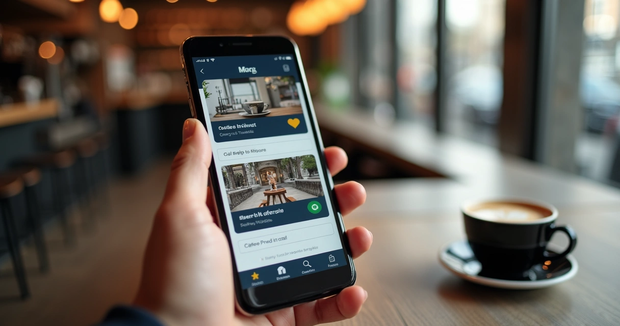 Mobile phone showing a business website with contact options