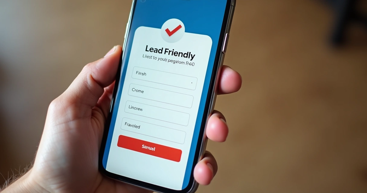 Tela de celular mostrando página de captação com formulário em destaque 