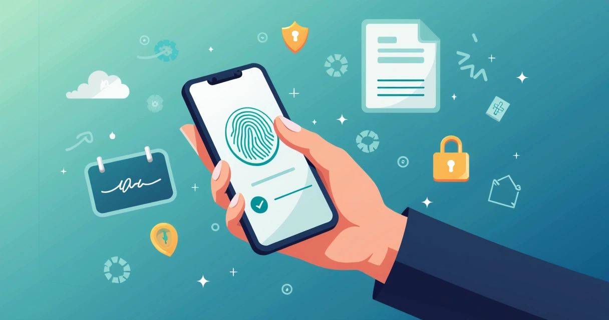 Man using passkey security on smartphone for document signing 