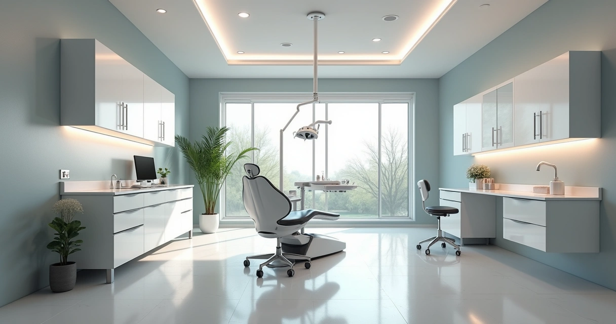 Mobiliário de clínica odontológica com iluminação moderna 