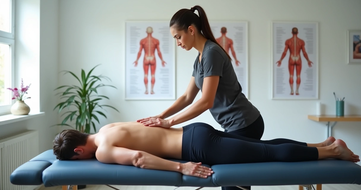 Pessoa deitada recebendo liberação miofascial nas costas por profissional habilitado