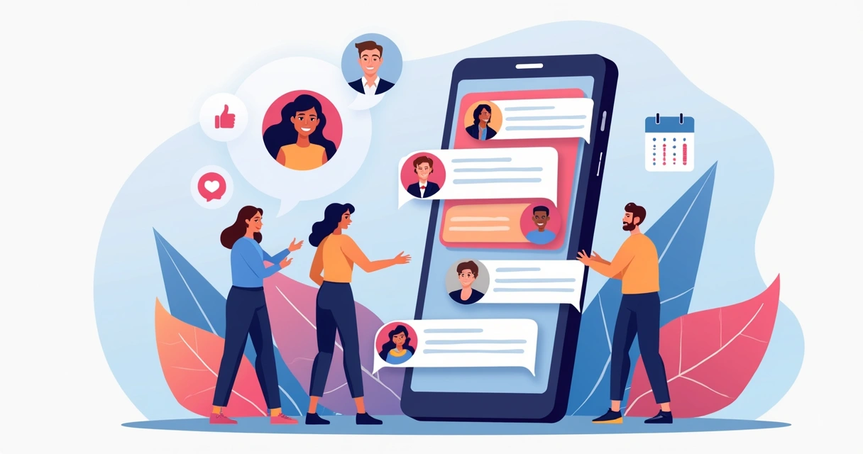 Tela de celular com grupo de voluntários engajados e conversando online 