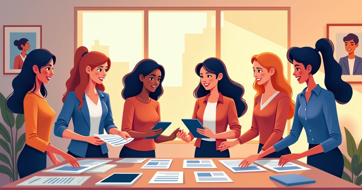 Grupo de mulheres organizando material de campanha e mobilização 