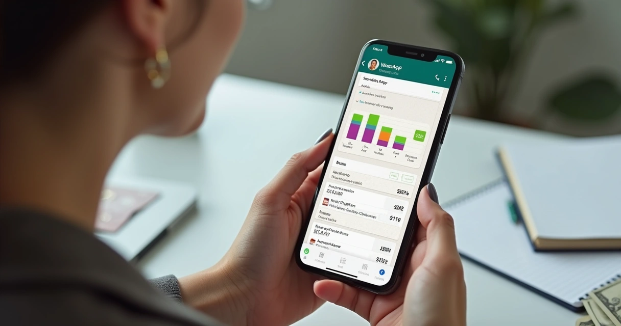 Mulher controlando gastos no WhatsApp 
