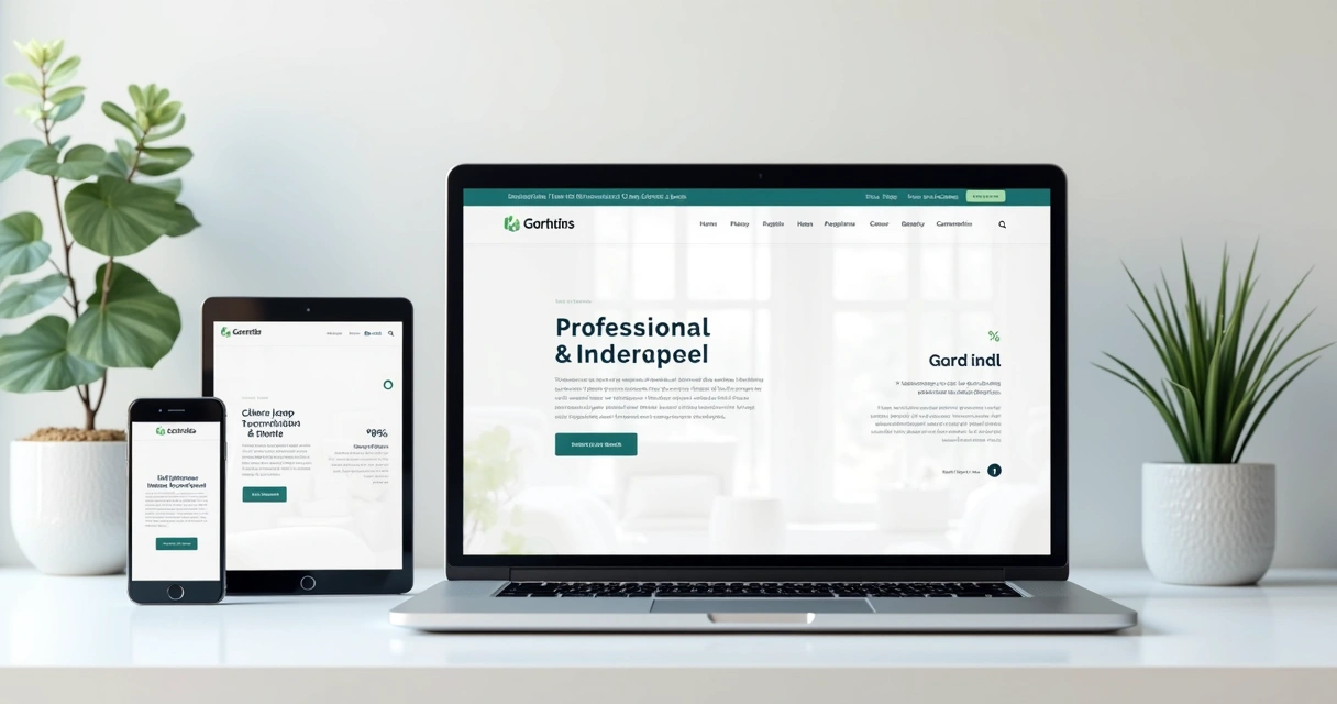 Mockup mostrando site responsivo em celular, tablet e notebook. 