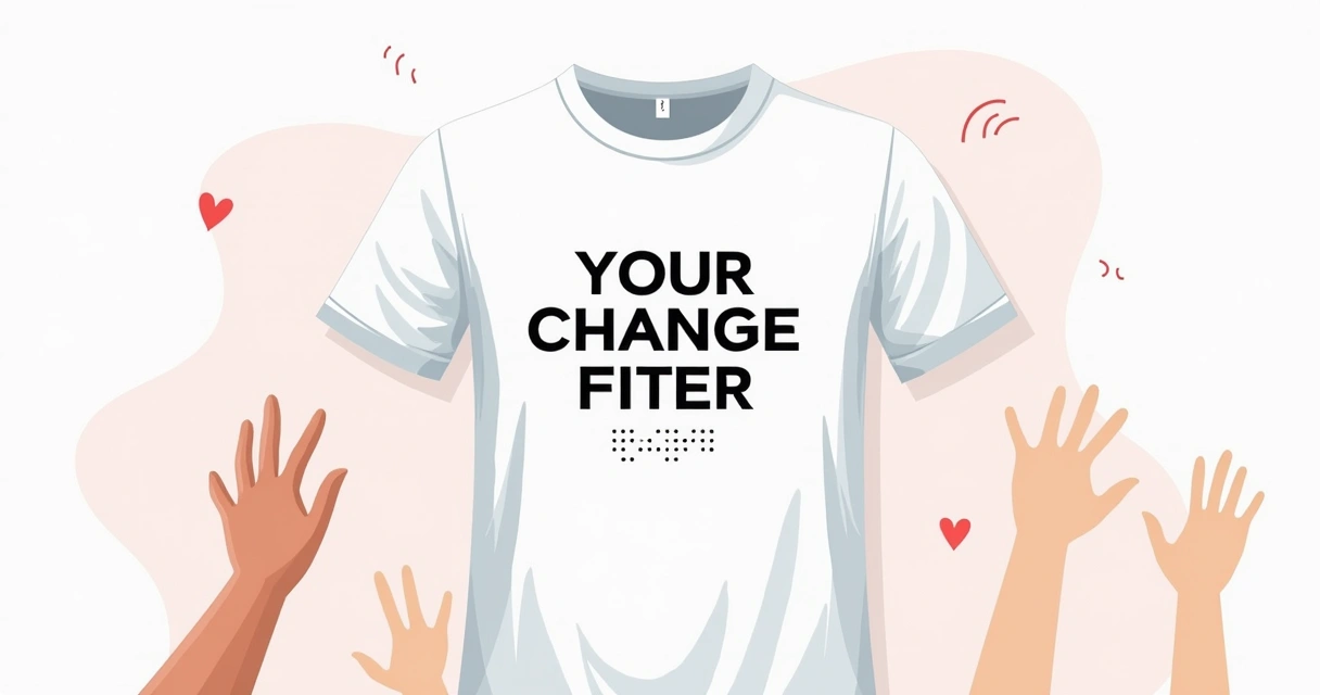 Camiseta branca com frase grande e braille na frente, focando acessibilidade 