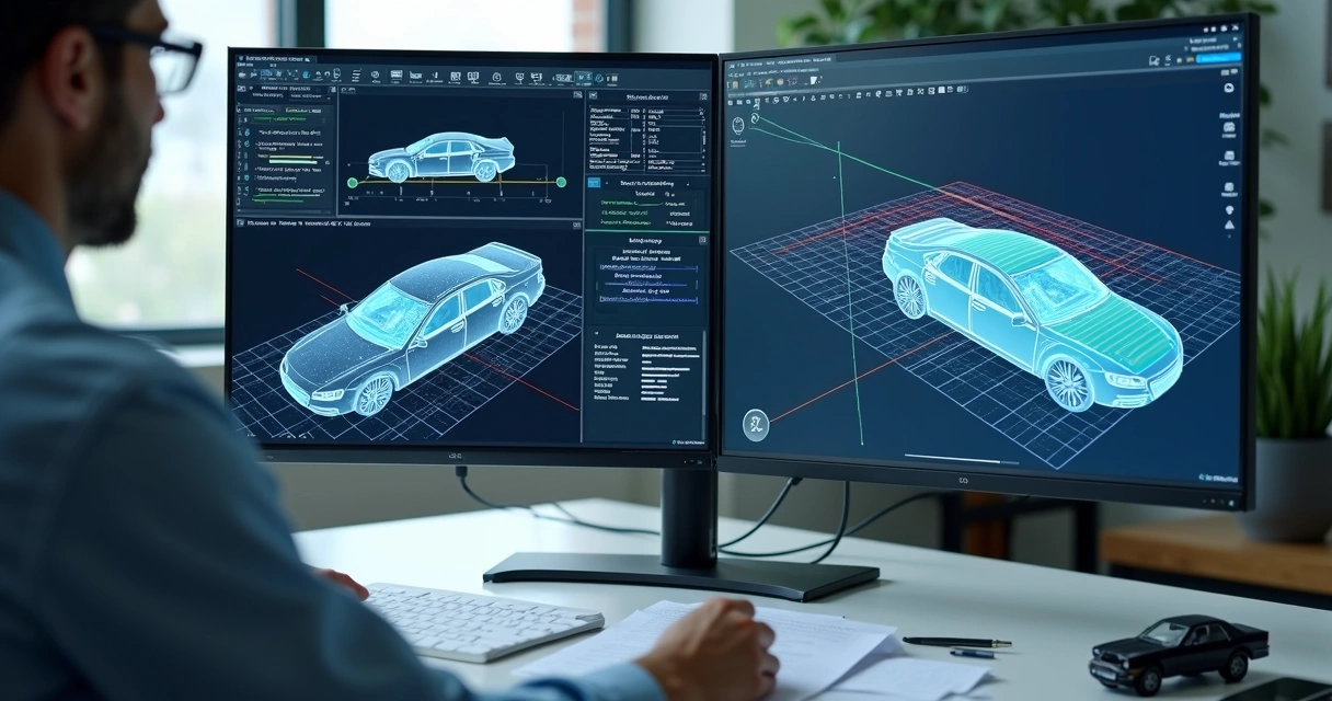 Processo de modelagem 3D de um acidente de trânsito em tela de computador 
