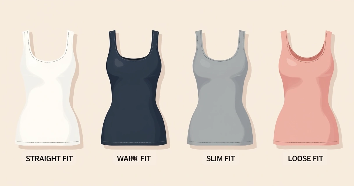 Ilustração com diferentes modelagens de regata feminina lado a lado 