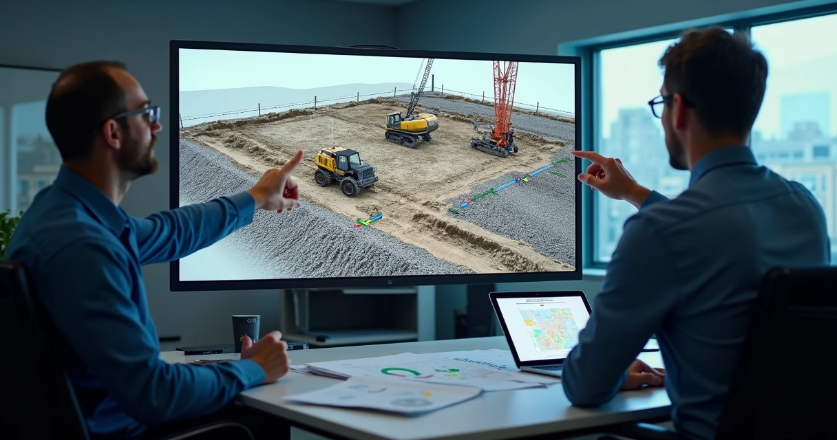 Modelo 3D de uma obra gerado por fotogrametria exibido em tela 