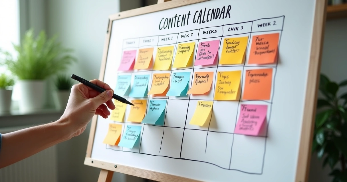 Modelo de calendário visual para posts mensais. 