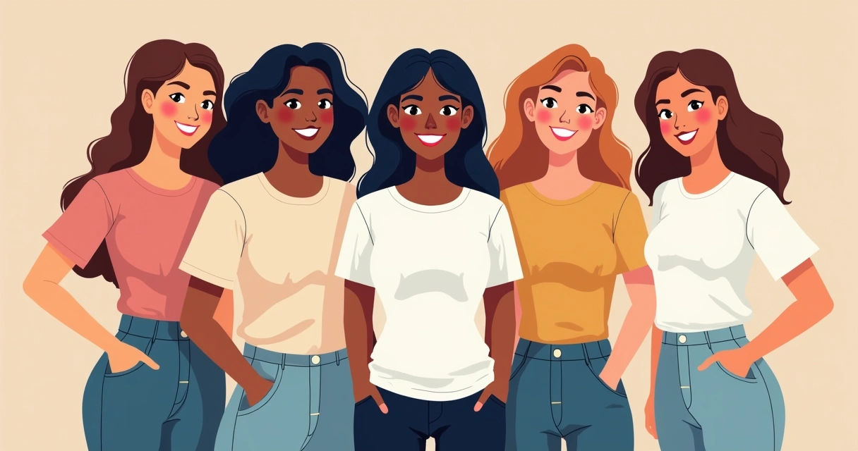 Mulheres de diferentes estilos usando camisetas personalizadas de modelos diferentes 