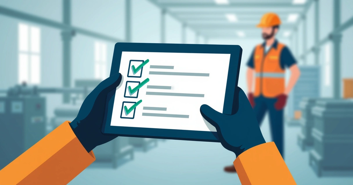 Modelo de checklist diário preenchido digitalmente em tablet 