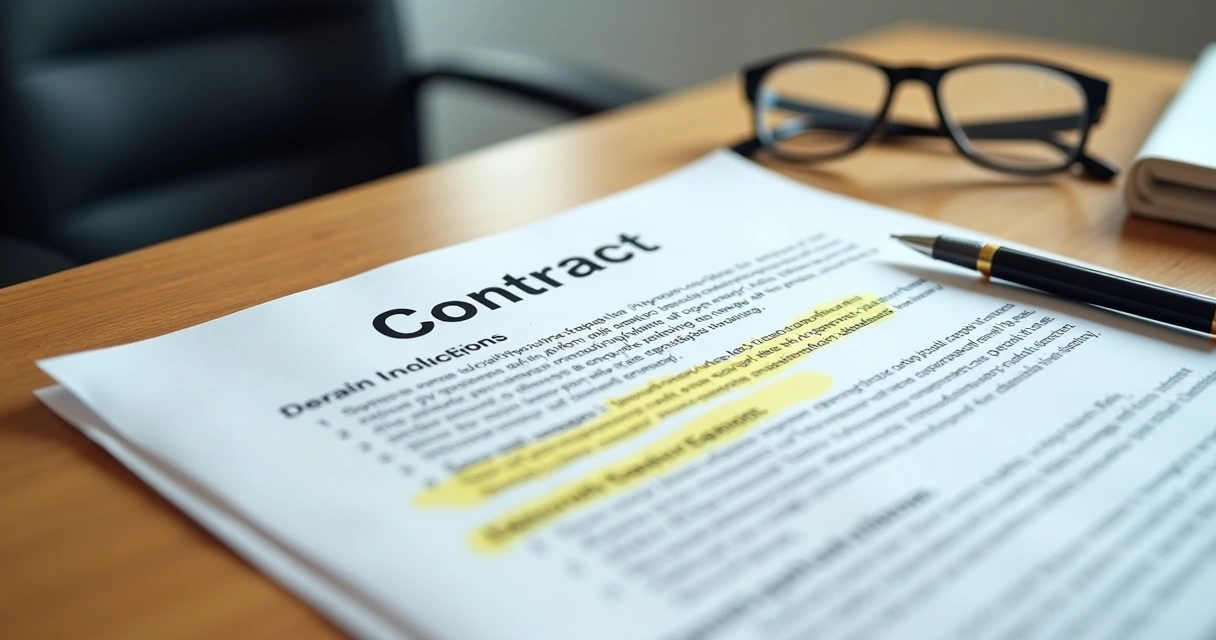 Página de contrato com destaque em regras de desconto e multa